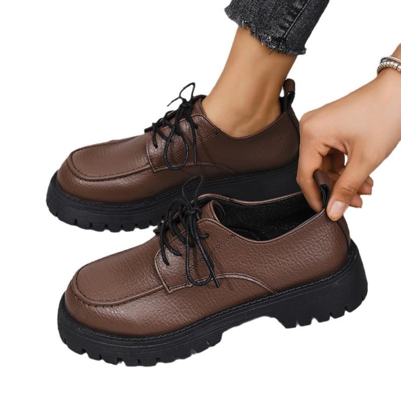 Large Size Platform Women's Autumn New Thick Heel Retro Lace-up Professional Small Leather Shoes