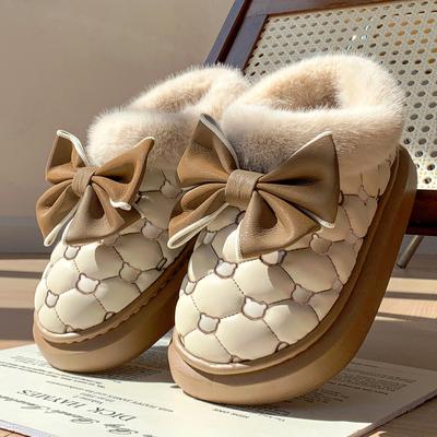 Cute Warm Ankle Boots Winter Women's Bow Warmth Plush Bow Cotton Shoes Waterproof Down Cloth Short Barrel Snow Boots