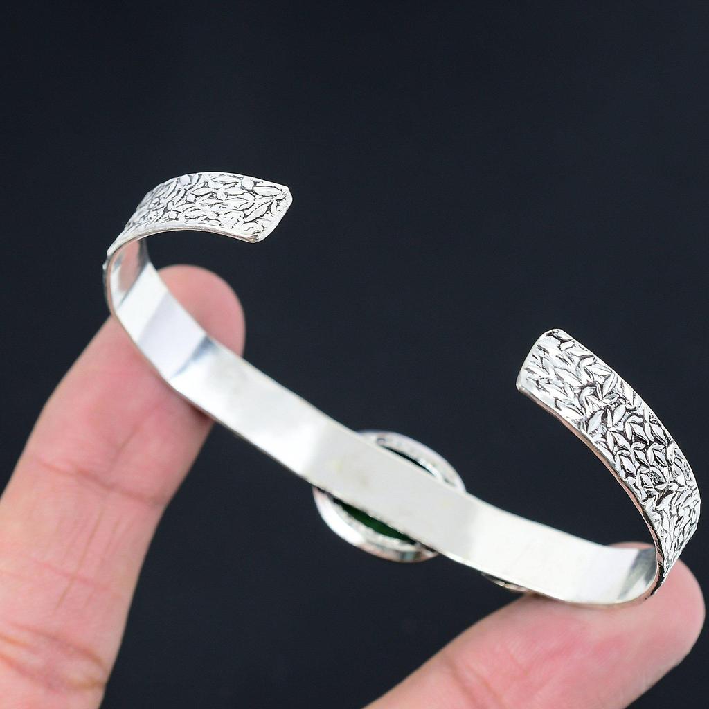 925 Silver Oval Natural Malachite Unique Handcrafted Anniversary Bangle Bracelet