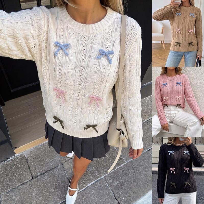 Womens Sweater Fall Winter Colorful Bow Knit Casual Top