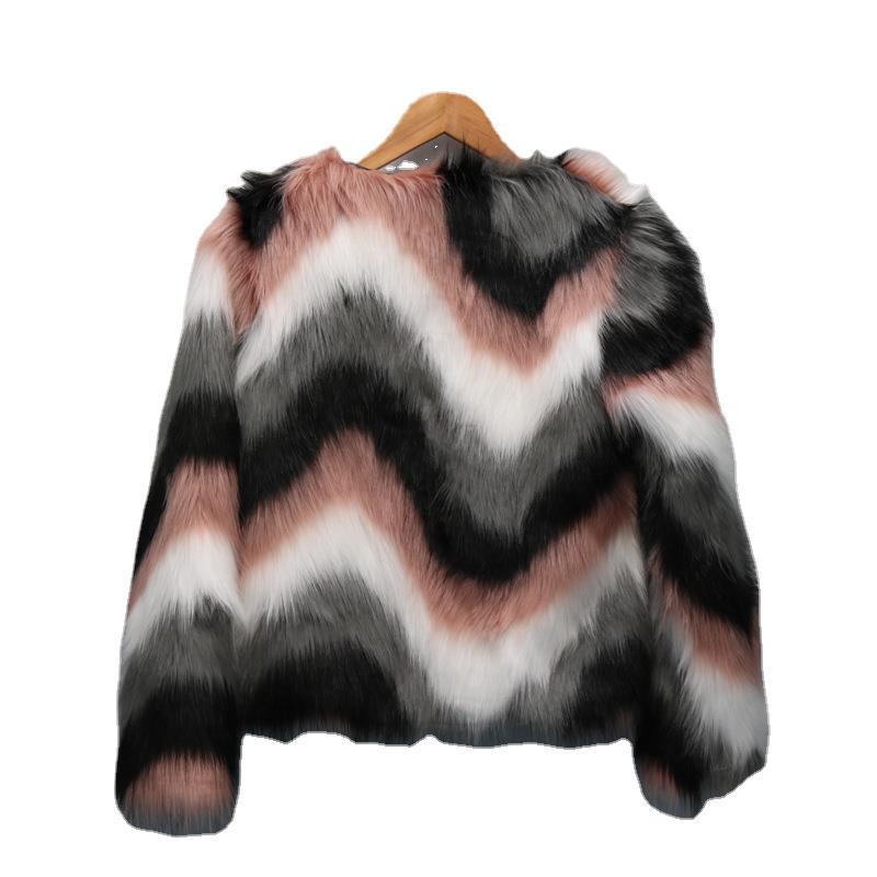 Imitation fur jacket women's clothing autumn and winter new whole leather imitation fox hair round neck short jacket trendy large size casual