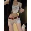Internet Celebrity Wear the Same Hot Pants Female Hot Girl Y2g Vintage Club Low Waist Hip-Wrapped Rivet Denim Super Short Shorts