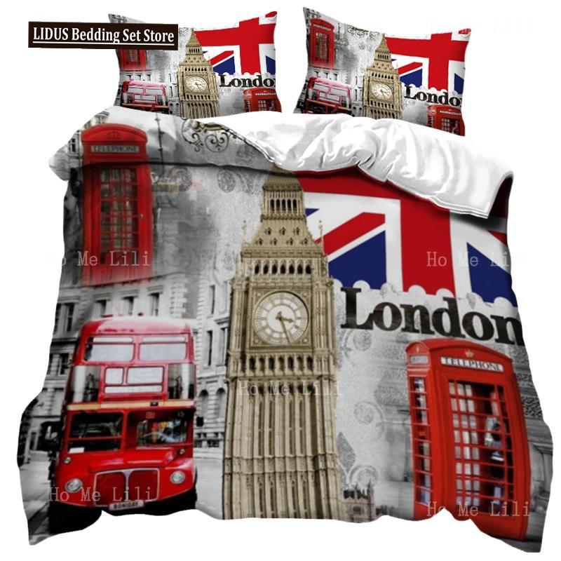 UK London Style King Queen Duvet Cover British Elements Bedding Set For Teens Adults London Bridge Big Ben Polyester Quilt Cover