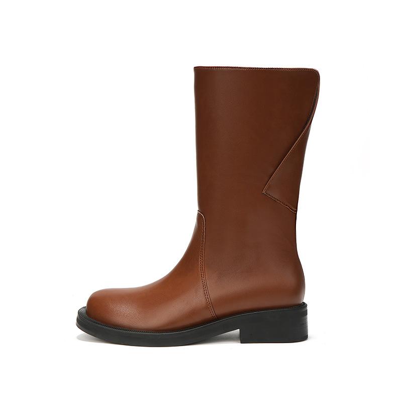 Spot Version~ New Split-ended Folded Retro Martin Boots Western Cowboy Boots Women's Thick-soled Knight Medium Boots Short Boots