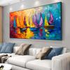 1 st Levendige Impressionistische Zeilboot Canvas Kunst - Lijstloos Modern Wanddecor, Kleurrijk Zeegezicht voor Woonkamer & Slaapkamer, C