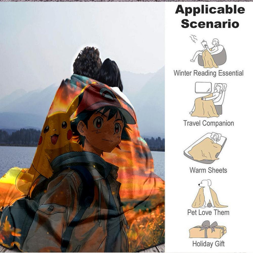 1pc Pokémon Trainer Pikachu Flannel Blanket, Soft Skin Friendly with Digital Printing, Various Sizes Available for Family, Friends, Birthday