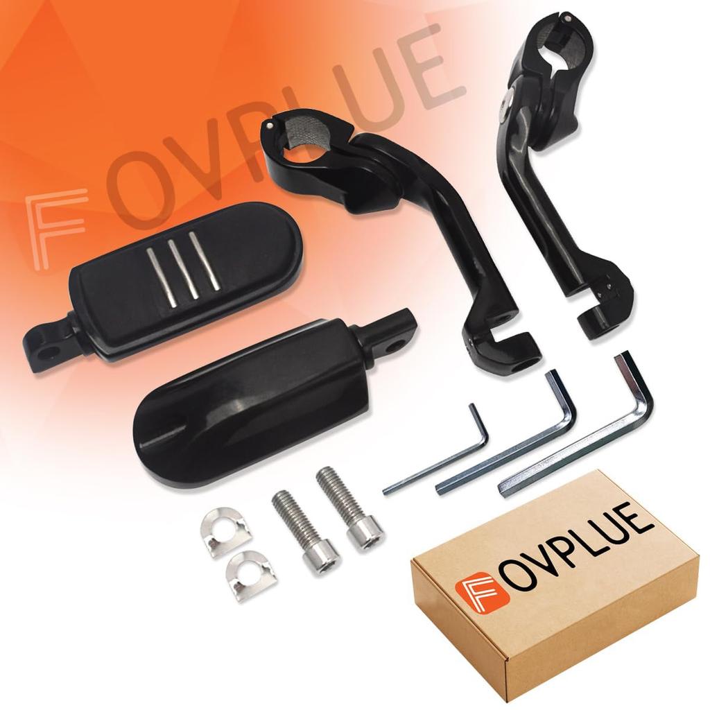FOVPLUE Highway Foot Long Angle Adjustable Highway Pegs for Harley Street Electra Road Dyna with Engine Black 1.25" Pegs, Touring, Glide, Glide, King,
