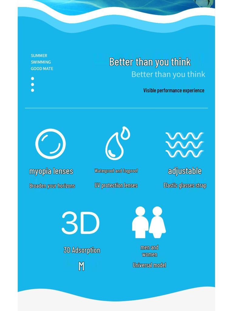 High-Definition Waterproof Anti-Fog Prescription Swimming Goggles for Adults