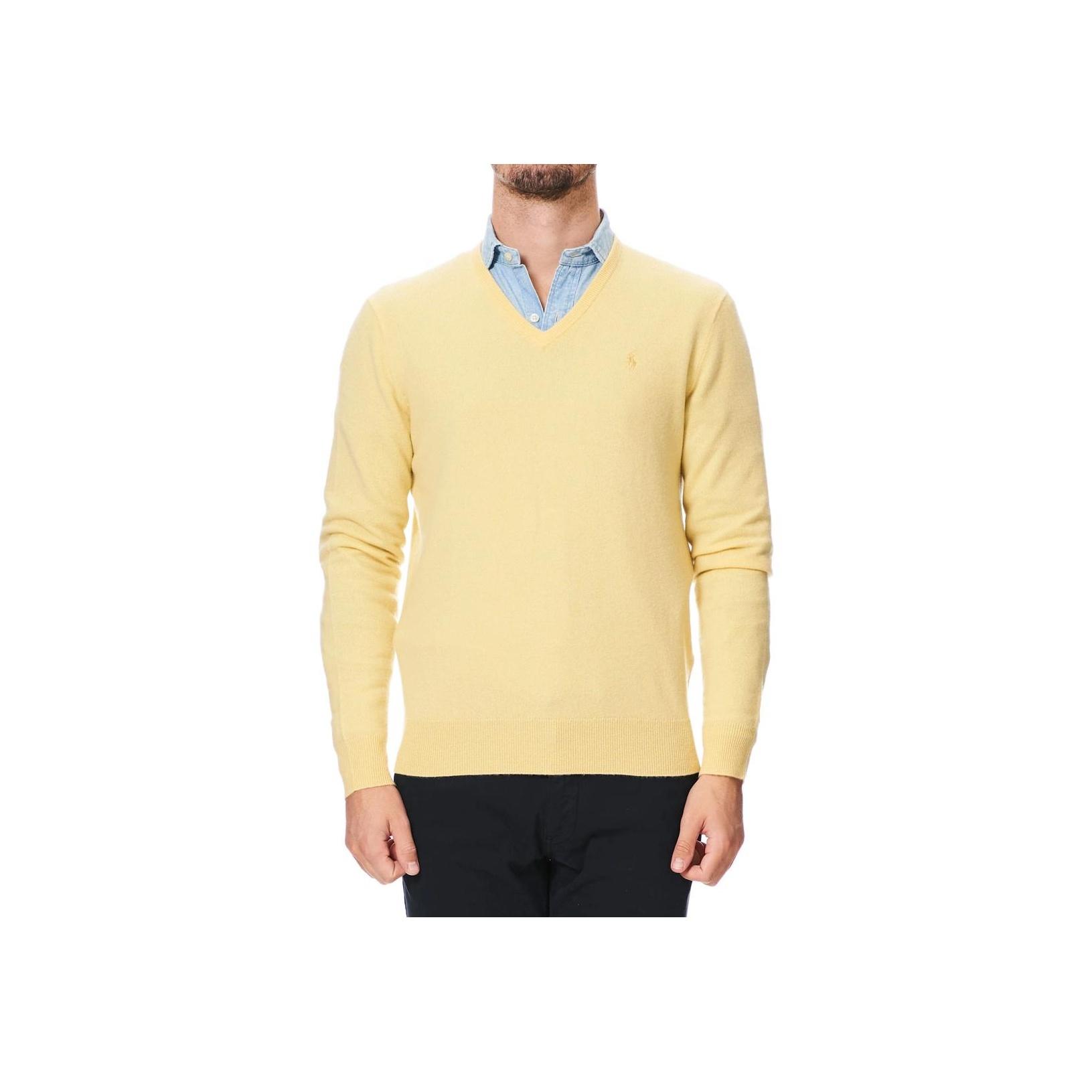 

Polo Ralph Lauren Вязаный свитер с V-образным вырезом и длинными рукавами с вышивкой Мужской свитер Желтый MNPOSWE16820295-700 M