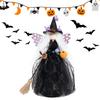 Halloween Witch Doll with Broom Haunted House Doll Ornaments Halloween Witch Tree Topper Decoration for Halloween Party Decor