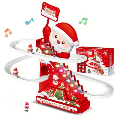 Elektrikli Noel Baba Kaydıraklı Tırmanma Oyuncağı Otomatik Merdivenli LED Işıklı ve Müzikli Hareketli Oyun Seti