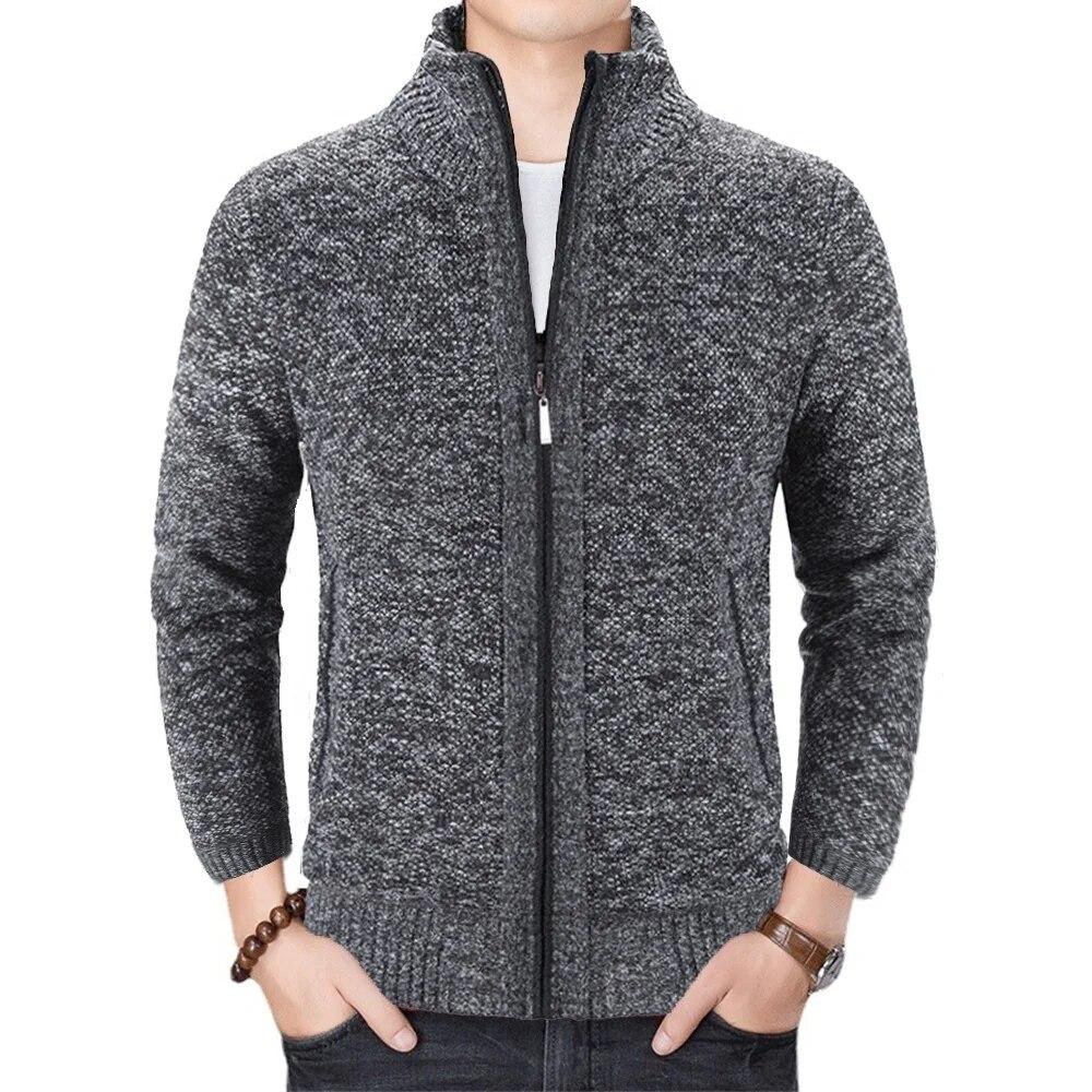2024 Autumn Winter New Men's Jacket Slim Fit Stand Collar Zipper Jacket Men Solid Cotton Thick Warm Men Sweater