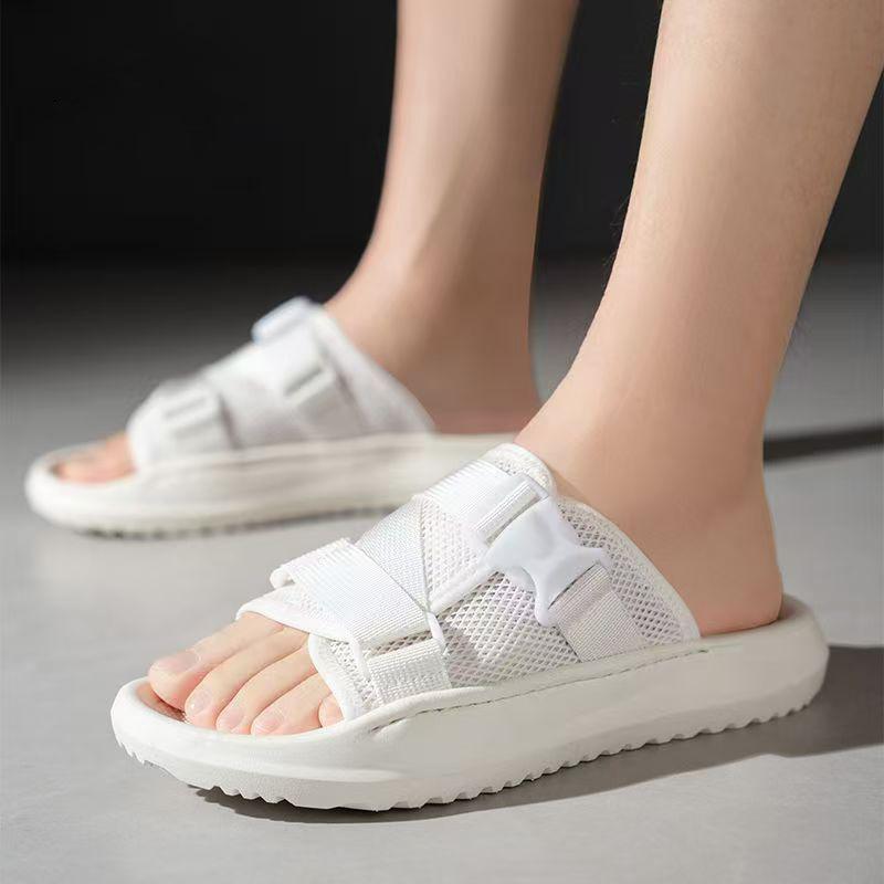 Fashion 2025 Summer New Mesh Slippers for Men Fashion Casual Soft-soled Beach Shoes Male Solid Color Outwear Flip Flops Man