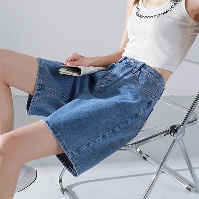 Women's High-Waist Denim Shorts, Summer 2022 Trend, Loose Fit, Mid-Length, Wide-Leg Design.