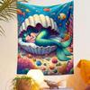 Mermaid Sleeping In Seashell Underwater Patterned Tapestry Decorative Wall Hanging, Home Bedroom Living Room Decor