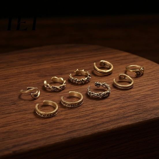 Vintage Style Toe Ring 9Pcs/Set for Women, Adjustable Open Band Rings Ring, Golden Silver Plated Foot Jewelry Summer Beach Vacation