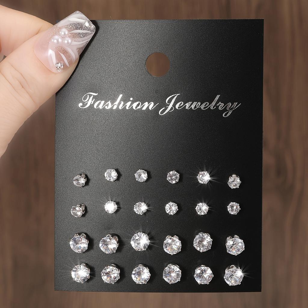 15 Pairs Classic Luxury Geometric Six Claw Zircon Crystal Pearl Stud Earrings Sets for Women Daily Wear Piercing Jewelry Gifts