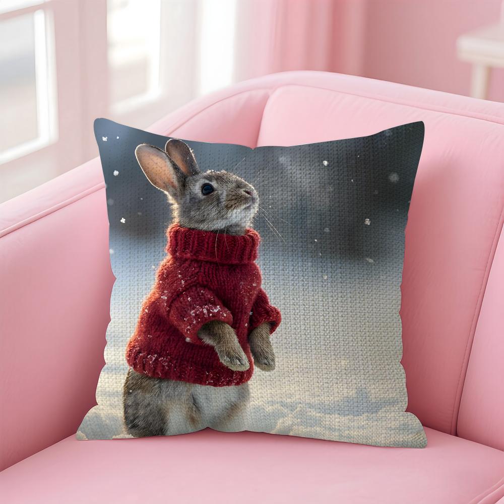 Rabbit Cute Cushion Cover Natural Linen Pillow Case DoubleSided Print Decorative Sofa Pillowcase Home Decor Gift