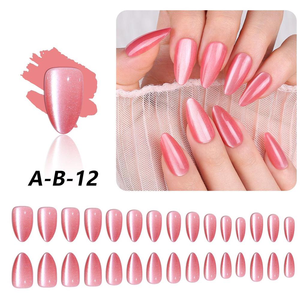 Solid Color Cat Eye Detachable False Nails - Water Drop Style (30 Pieces)