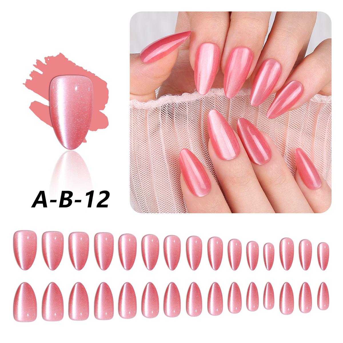 

Solid Color Cat Eye Press-On Nails: Medium-Long Oval Multi-Color Fake Nails for Manicure Art