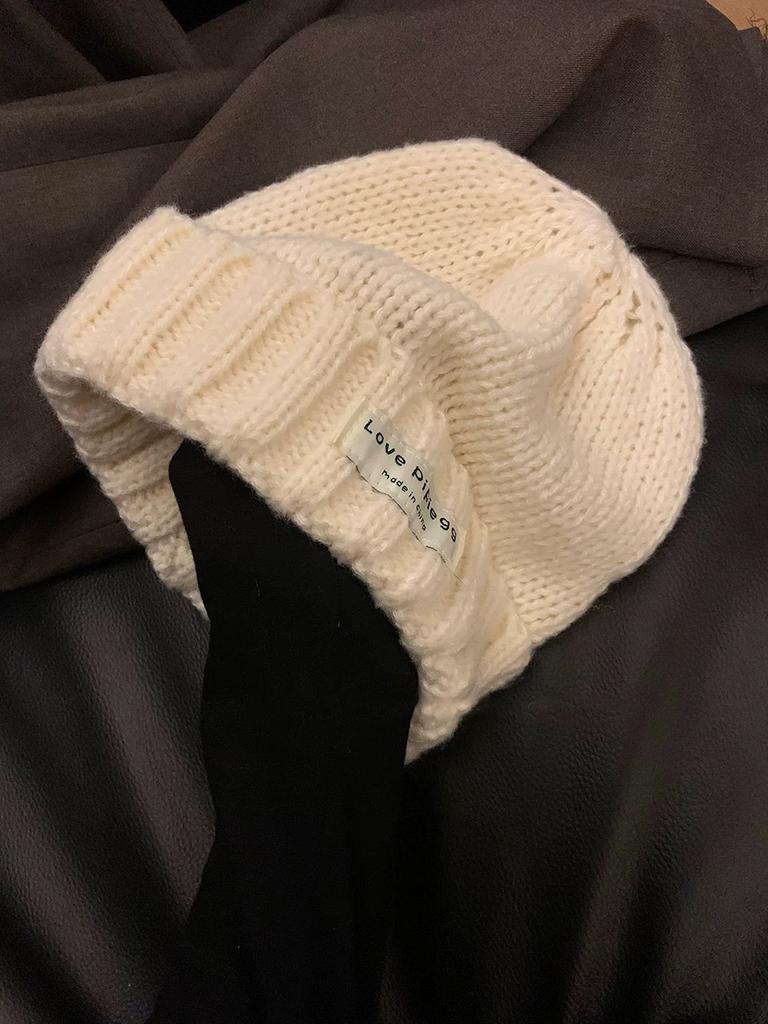 Coarse knitted wool hat student new women's autumn and winter versatile big head circumference loose warm face small cold hat