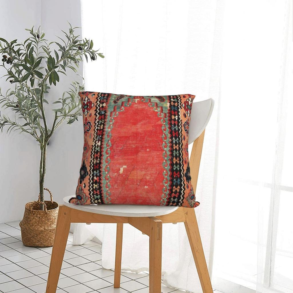 1Pc Red Kilim Cushion Cover, Bohemian Tribal Geometric Print Throw Pillow Case, Ethnic Home Decor For Sofa Bedroom
