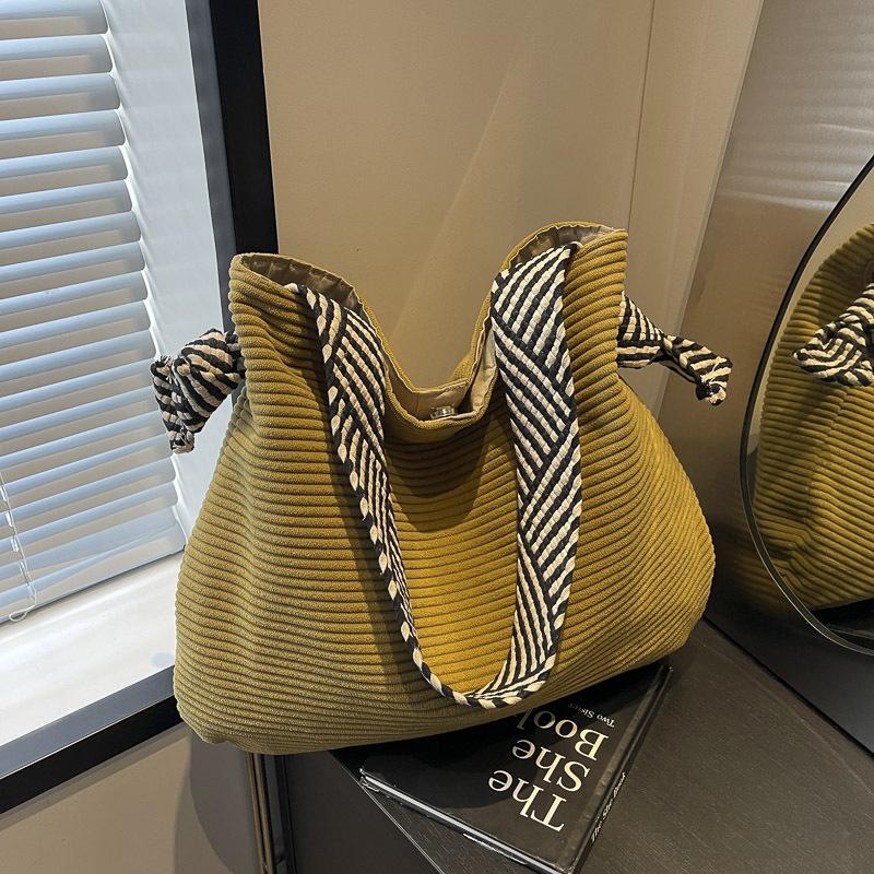 Casual Corduroy Hobo Shoulder Bag Minimalist Solid Color Handbag All-Match Retro Bag