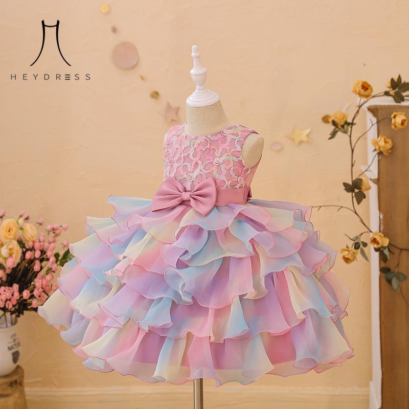 

Платье принцессы для девочек, платье с бантом на день рождения, детское платье с памплинами, платье для выступлений для девочек 160 разноцветный