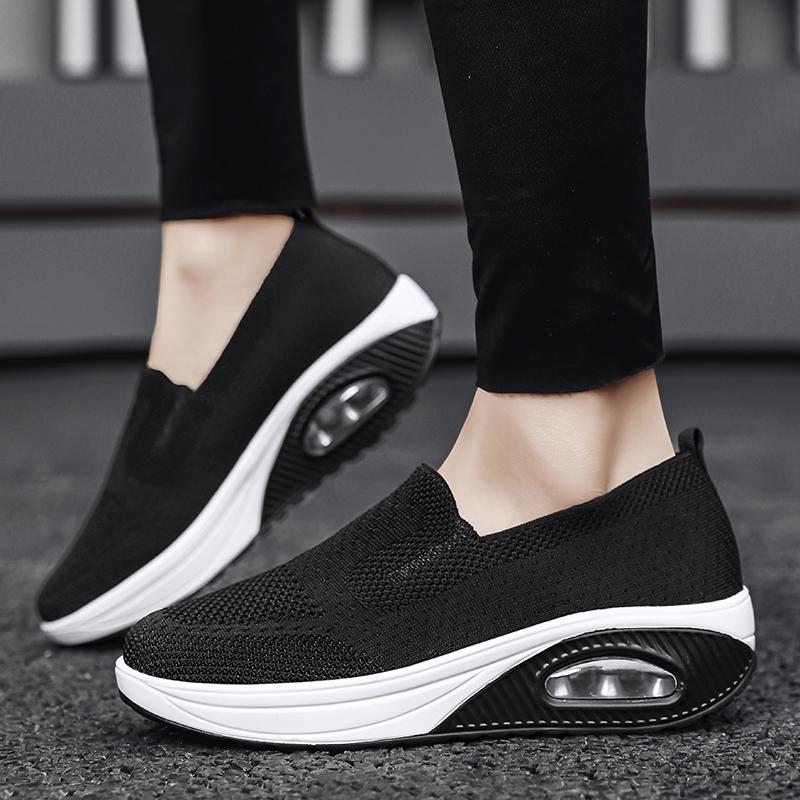 Women Slip on Walking Shoes Air Cushion Sneakers Pink Grey Black Blue Elevator Platform Orthopedic Socks Shoes Plus Size