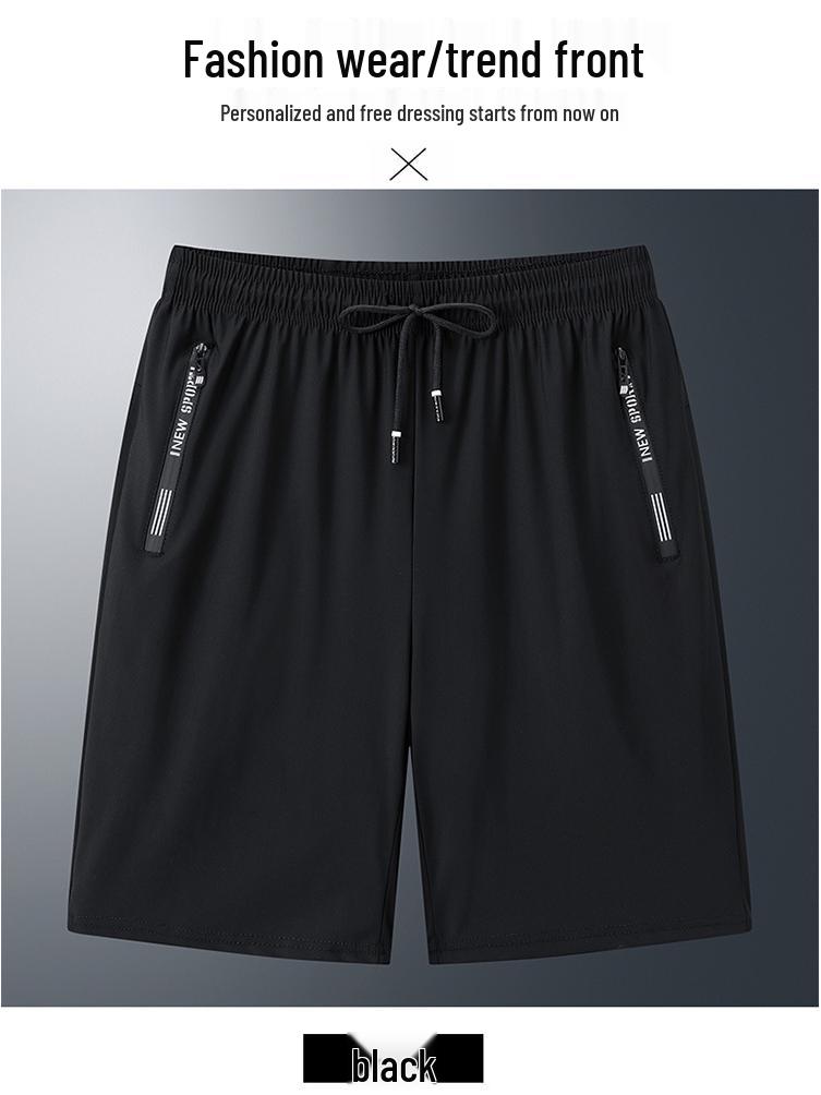 Men's Summer Ice Silk Quick-Dry Elastic Shorts - Lightweight, Breathable Sportswear for Youth.