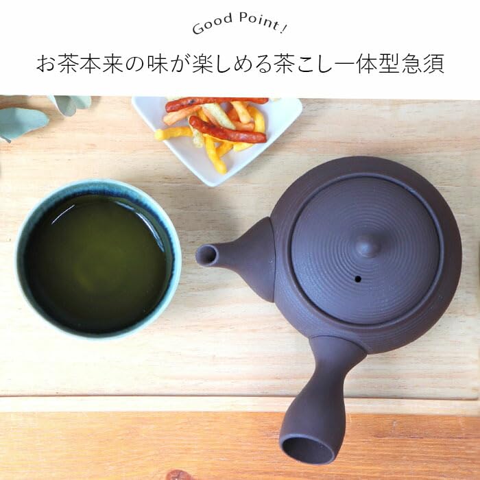 Adding Color To Your Tokoname Ware Flat and with Striped Ceramic Integrated Tea Made In Life Teapot, Round, Pattern, Mesh, Strainer, Black, 380ml,