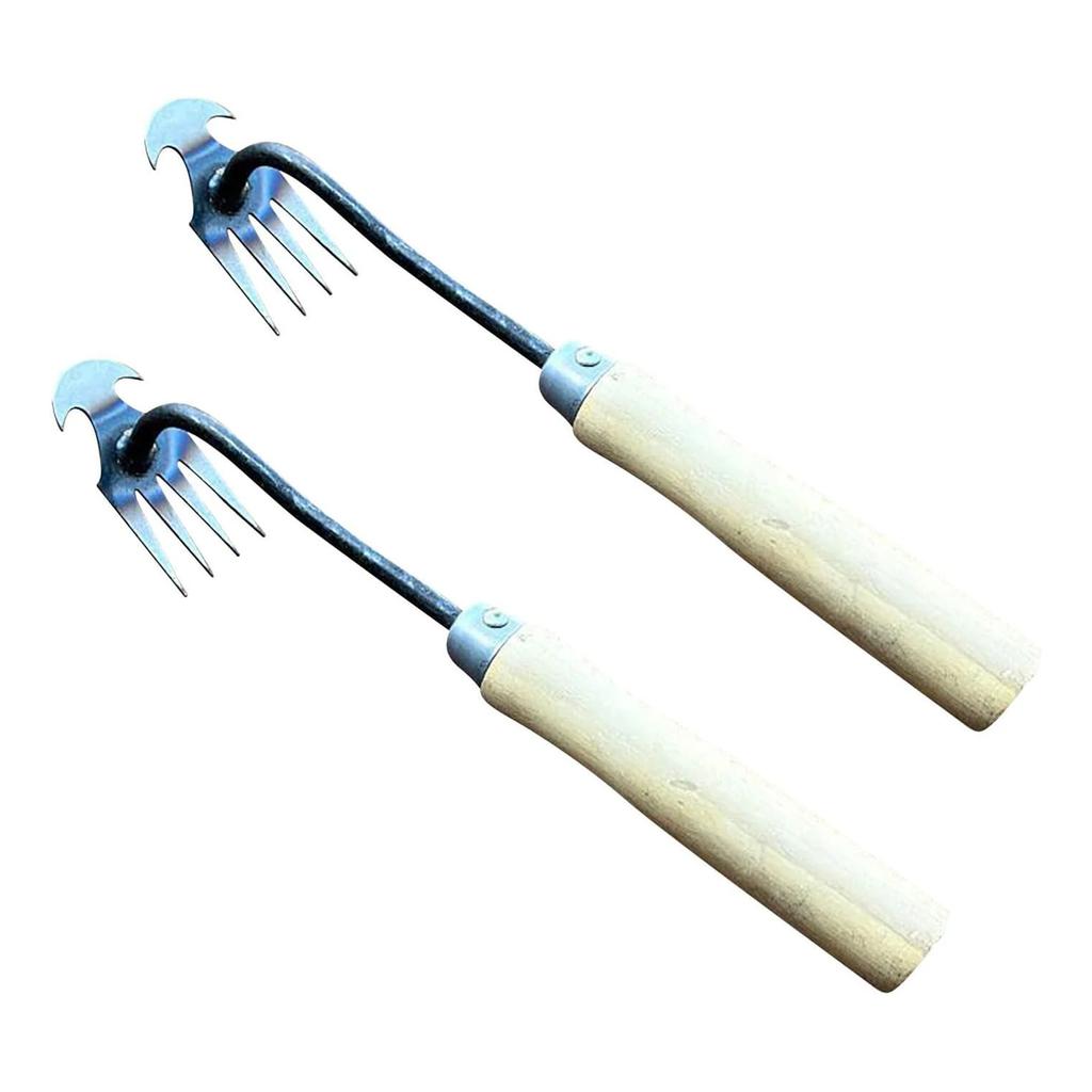 Hoe Weeding Artifact Uprooted Grass Tools Garden Hoe Rake Steel Farm Tools Small Hoe Loosen with 4 Teeth The Soil Wild Vegetable