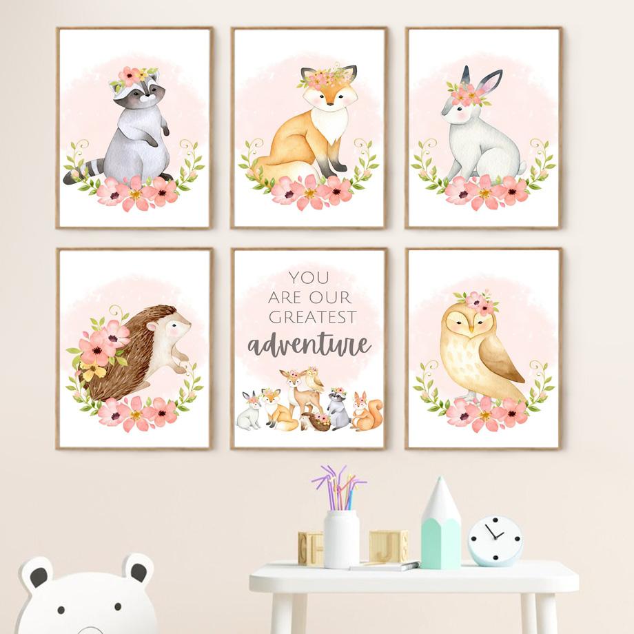 Forest Animals Owl Fox Rabbit Deer Nursery Nordic Posters And Prints Wall Art Canvas Painting Girl Pictures Baby Kids Room Decor