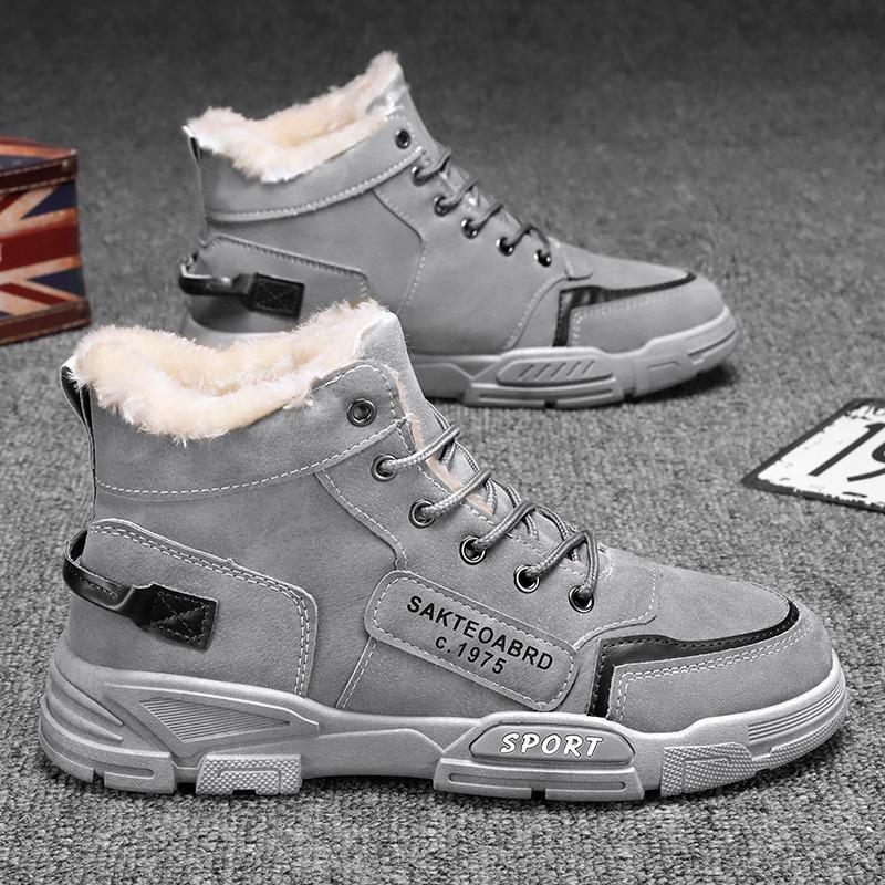 Winter Men Boots Fashion High-top Casual Shoes Winter Plush Warm Cotton Shoes Outdoor Non Slip Snow Boots Lace Up Platform Boots