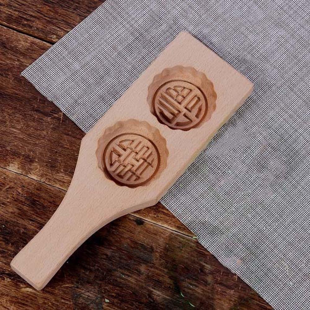 Double Slot Wooden Mooncake Mold Natural Wood Traditional Dessert Press DIY Pastry Craft Style 8