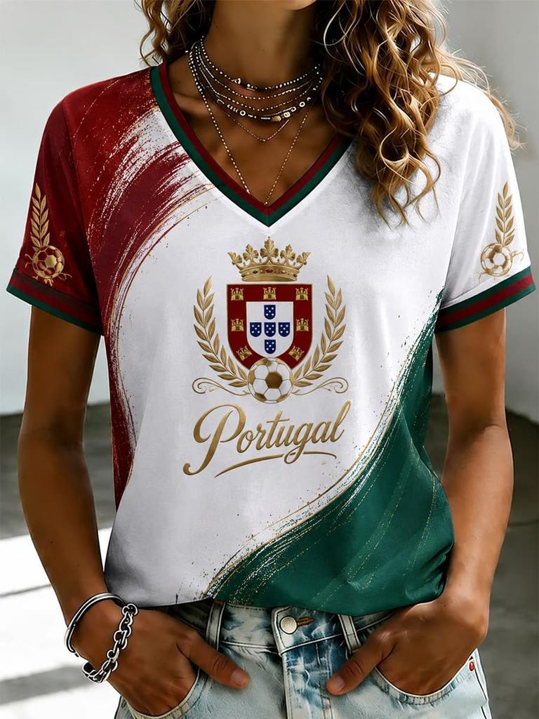 2026 Portugal Print Soccer Jersey Quick Dry Breathable V Neck Football T-shirt Family Matching Parent Kid Fashion fashion Sports