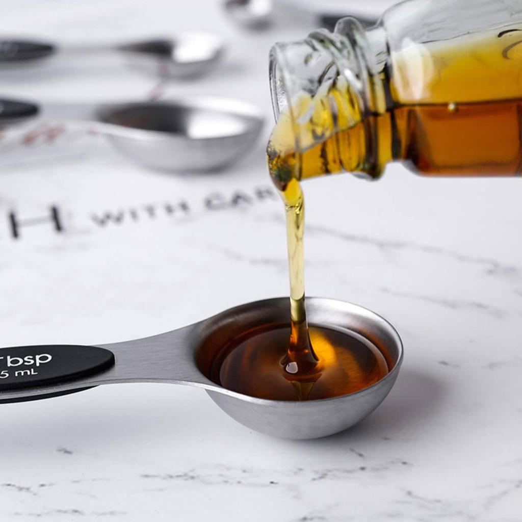 9Pcs Magnetic Measuring Spoon Set Stainless Steel Measuring Spoons Stackable Double-sided Teaspoons Metal Accurate Measuring