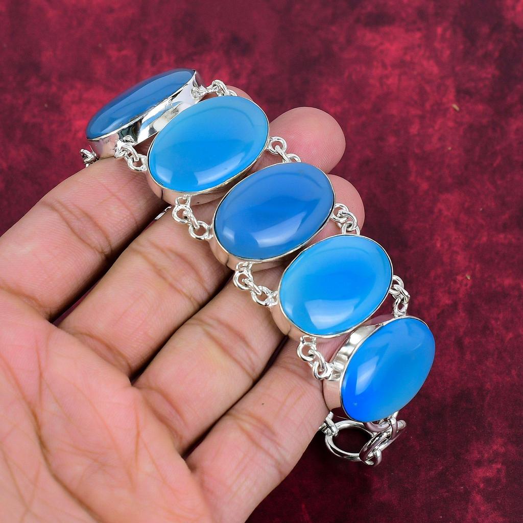 Blue Cat's Eye Handmade Jewelry Set, 925 Solid Sterling Silver Necklace & Bracelet Jewelry Exclusive Design Jewelry Set For Her