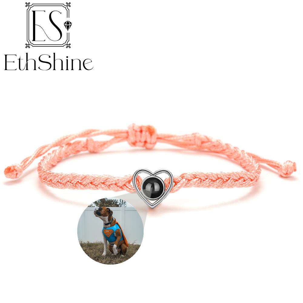 EthShine Personalized 925 Silver Circle Photo Bracelet Projection Bracelets Custom Photo Bracelet Couple Memorial Gift Women