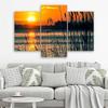 Three Piece Picture Canvas Print Sunset Lake Grass Nature