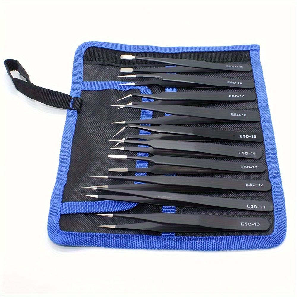 10pcs Premium Anti-Static Stainless Steel Tweezer Set - Ultra-Precise, Industrial-Grade Tools for Home Repair, Model Making & Electronics