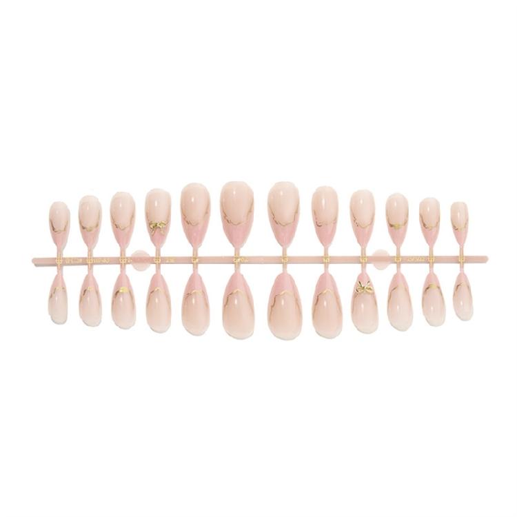 Multiple Style False Nail French Design Gold Trim Bows Detail Almond Shape Comfortable Artificial Nail for Women