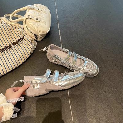 Zapatos Mary Jane funcionales de ballet para mujer 2025 verano nuevo malla transpirable retro casual deportivos boca poco profunda zapatos de un solo color