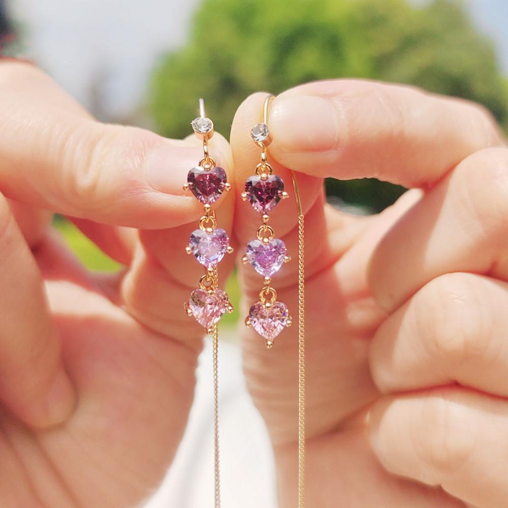 

1 пара цветных сережек в форме сердца с кубическим цирконием, длинные висячие серьги для женщин, пирсинг, серьги, аксессуары для ушей, ювелирные изделия разноцветный