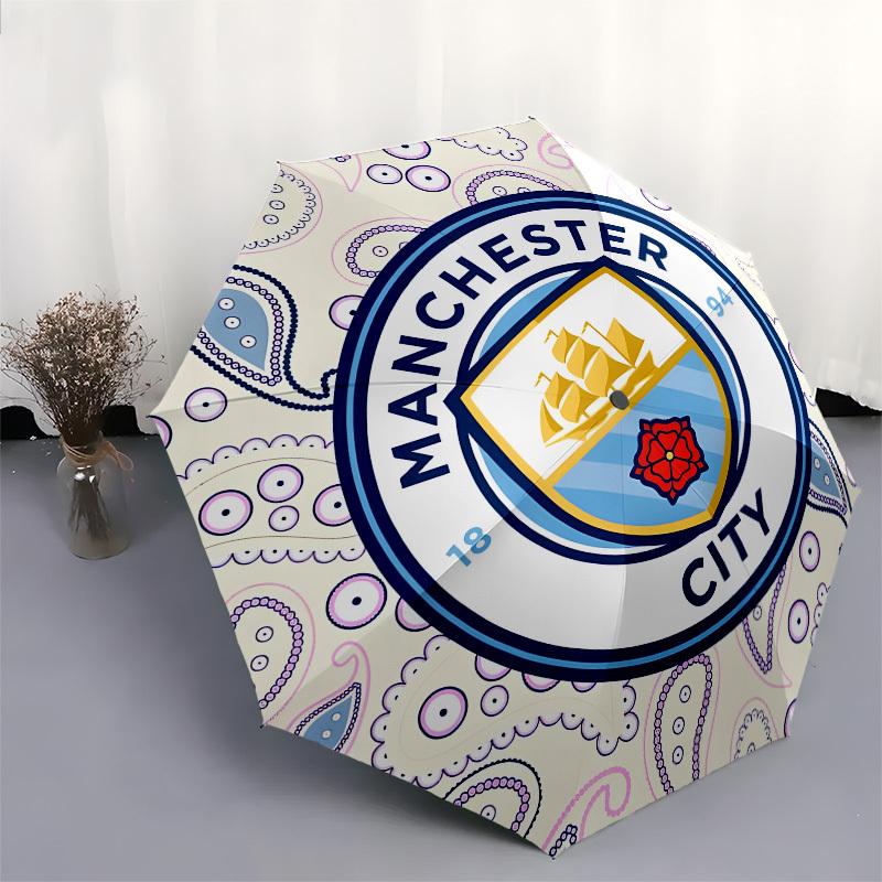 Manchester City, Badge Automatic Opening and Closing, 8 rib Structure Portable Umbrella, Suitable for Men and Women in All Seasons  Perfect