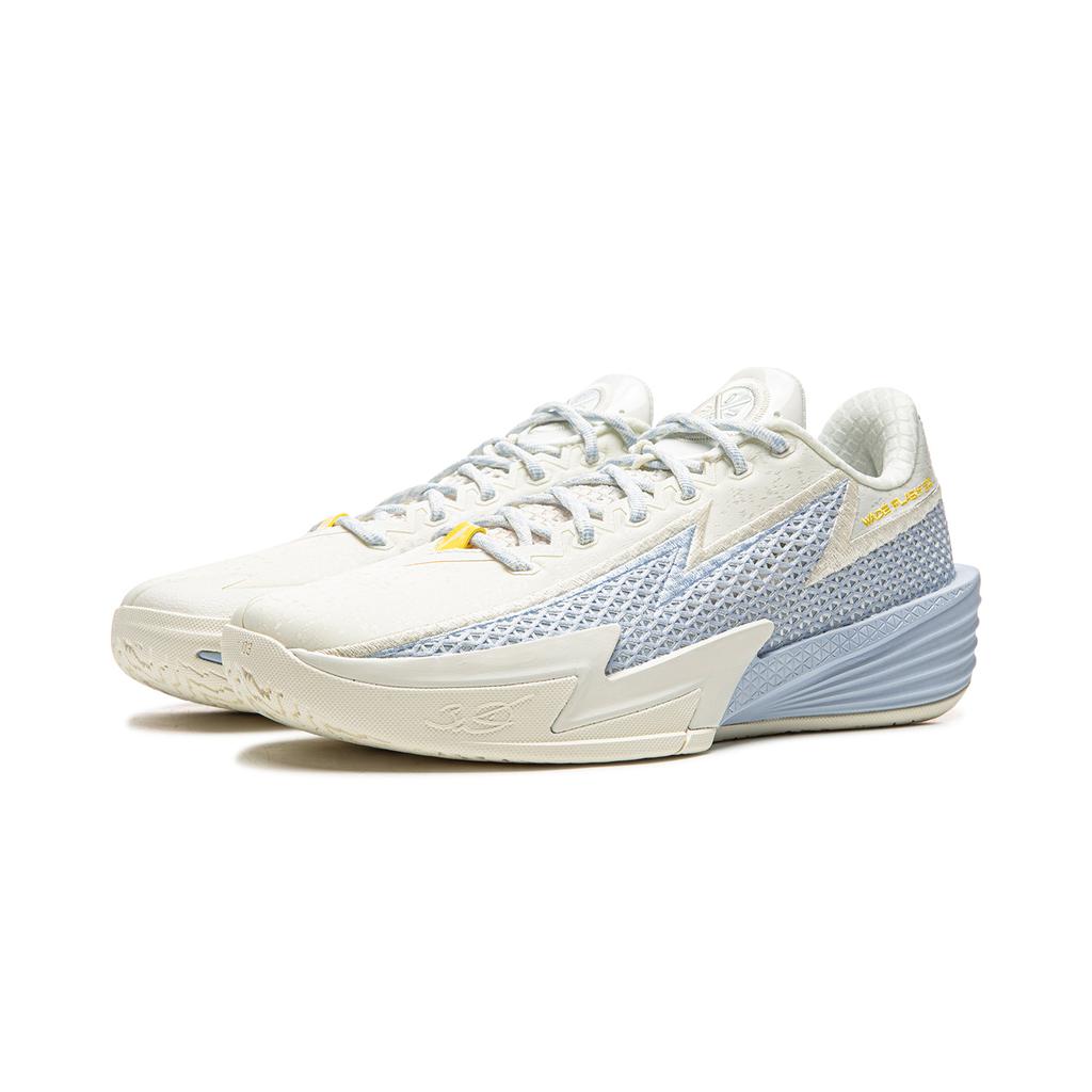 Li Ning Cushioning Slip Resistant Abrasion Resistant Breathable Rebound Grip Low top Basketball Shoes Men's White Blue ABPV013-3