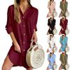 Solid Color Button Front Shirt Dress Casual Long Sleeve Lapel Dress for Spring & Fall Women's Clothing