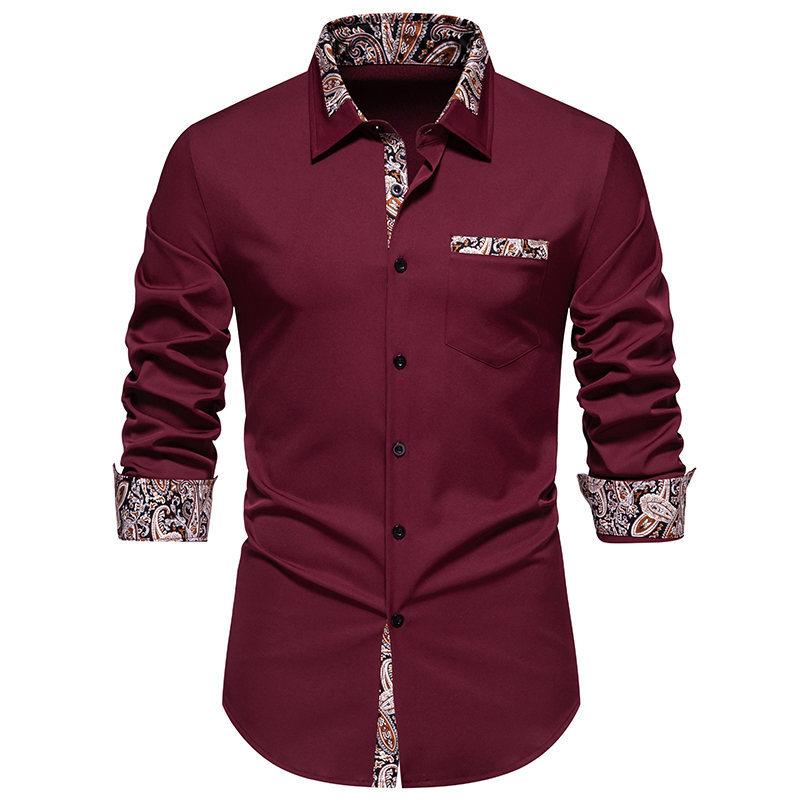 

Men s Fashion Business Patchwork Long Sleeve Shirt