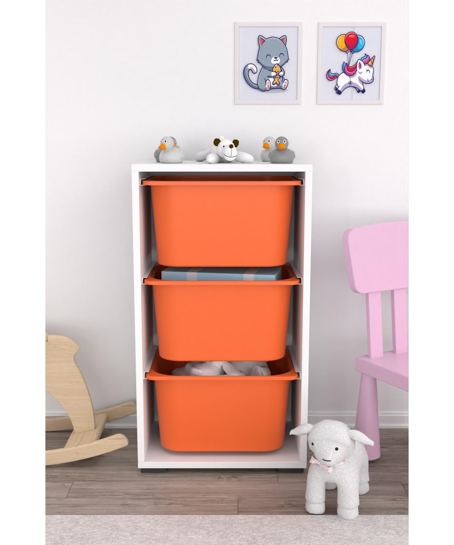 

Multi-Purpose Cabinet with 3 Deep Baskets Kitchen Toy Cabinet Orange