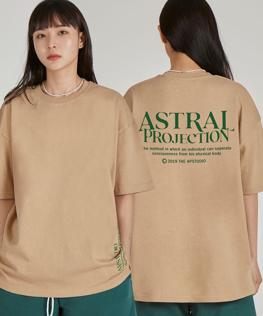 ASTRAL PROJECTION Gradient Lettering Round Neck 15-Count Cotton Short Sleeve T-Shirt_Beige